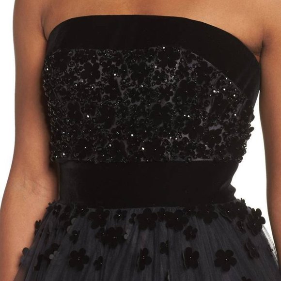 MAC DUGGAL 6634D FLORAL VELVET TRIM STRAPLESS BALL-GOWN DRESS sz 10 - Picture 4 of 9